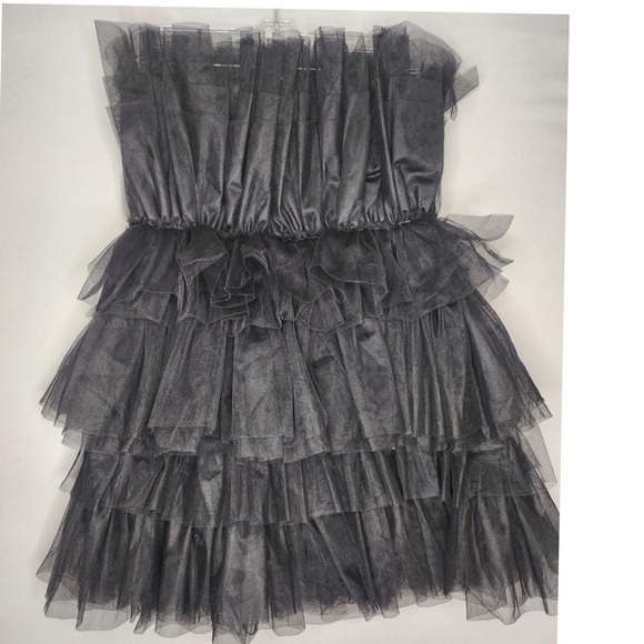 NWT MABLE Women's Large Strapless Black Tiered Tulle Cocktail Dress Mini Party - Picture 4 of 9